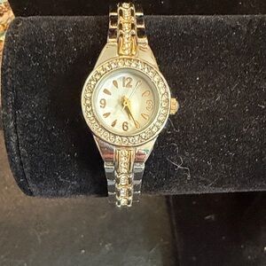 Women's Two-Tone Silver and Gold Crystal Accent Bracelet Watch
